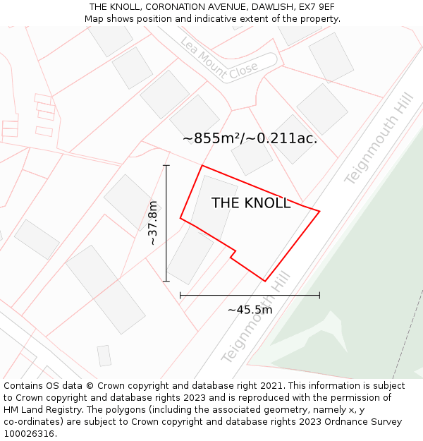 THE KNOLL, CORONATION AVENUE, DAWLISH, EX7 9EF: Plot and title map