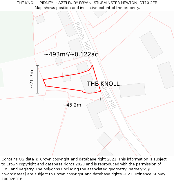 THE KNOLL, PIDNEY, HAZELBURY BRYAN, STURMINSTER NEWTON, DT10 2EB: Plot and title map