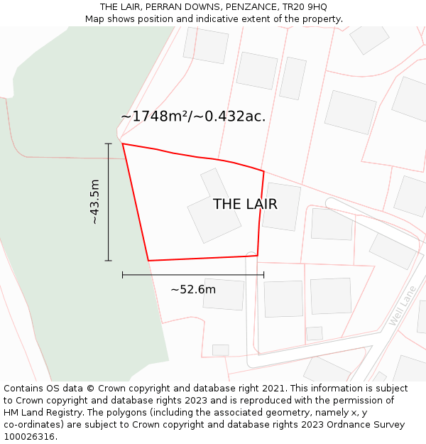 THE LAIR, PERRAN DOWNS, PENZANCE, TR20 9HQ: Plot and title map