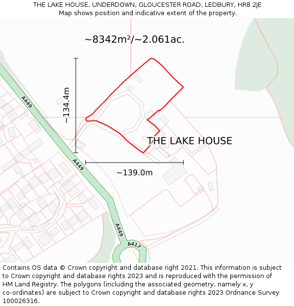 THE LAKE HOUSE, UNDERDOWN, GLOUCESTER ROAD, LEDBURY, HR8 2JE: Plot and title map