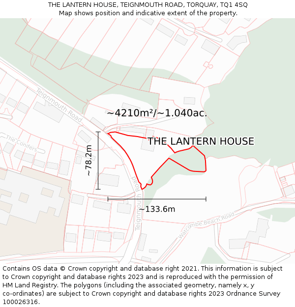 THE LANTERN HOUSE, TEIGNMOUTH ROAD, TORQUAY, TQ1 4SQ: Plot and title map