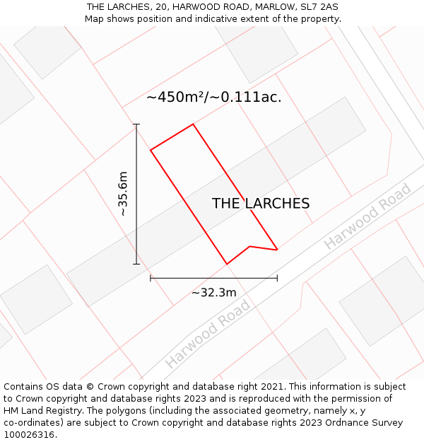 THE LARCHES, 20, HARWOOD ROAD, MARLOW, SL7 2AS: Plot and title map