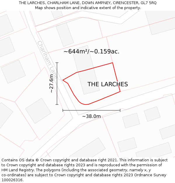 THE LARCHES, CHARLHAM LANE, DOWN AMPNEY, CIRENCESTER, GL7 5RQ: Plot and title map