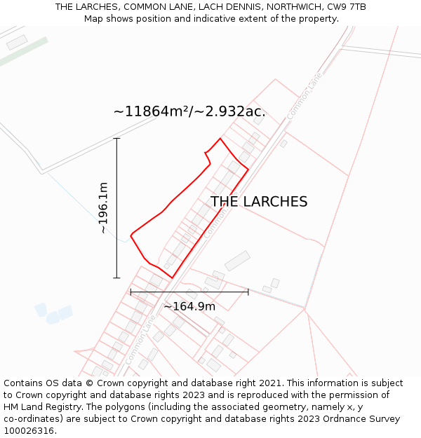 THE LARCHES, COMMON LANE, LACH DENNIS, NORTHWICH, CW9 7TB: Plot and title map