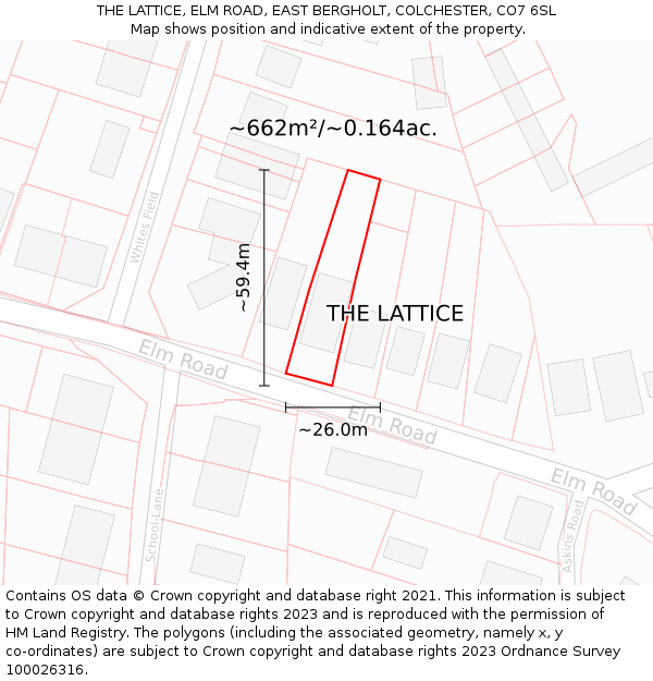 THE LATTICE, ELM ROAD, EAST BERGHOLT, COLCHESTER, CO7 6SL: Plot and title map