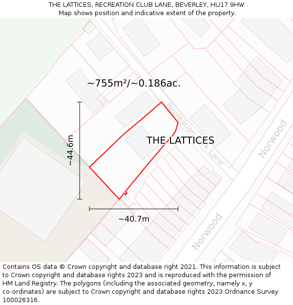 THE LATTICES, RECREATION CLUB LANE, BEVERLEY, HU17 9HW: Plot and title map