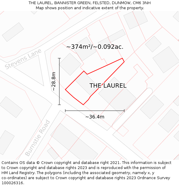 THE LAUREL, BANNISTER GREEN, FELSTED, DUNMOW, CM6 3NH: Plot and title map