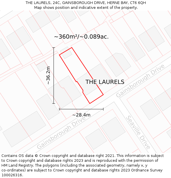 THE LAURELS, 24C, GAINSBOROUGH DRIVE, HERNE BAY, CT6 6QH: Plot and title map