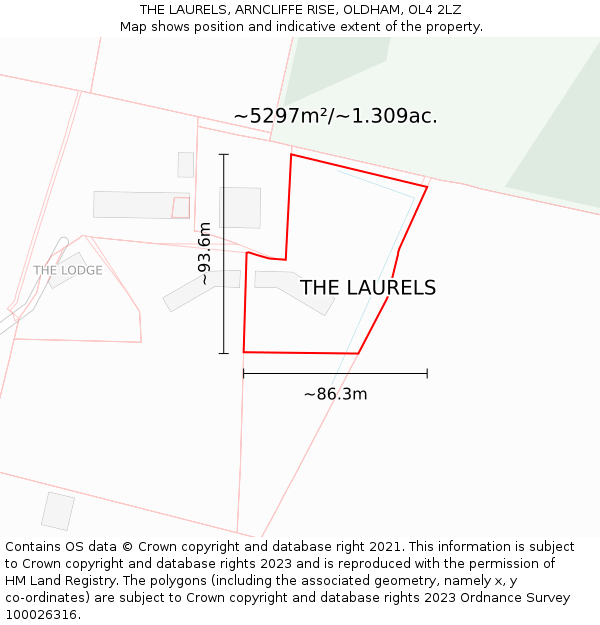 THE LAURELS, ARNCLIFFE RISE, OLDHAM, OL4 2LZ: Plot and title map