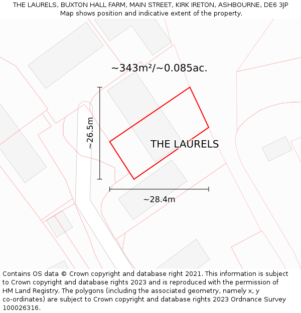 THE LAURELS, BUXTON HALL FARM, MAIN STREET, KIRK IRETON, ASHBOURNE, DE6 3JP: Plot and title map