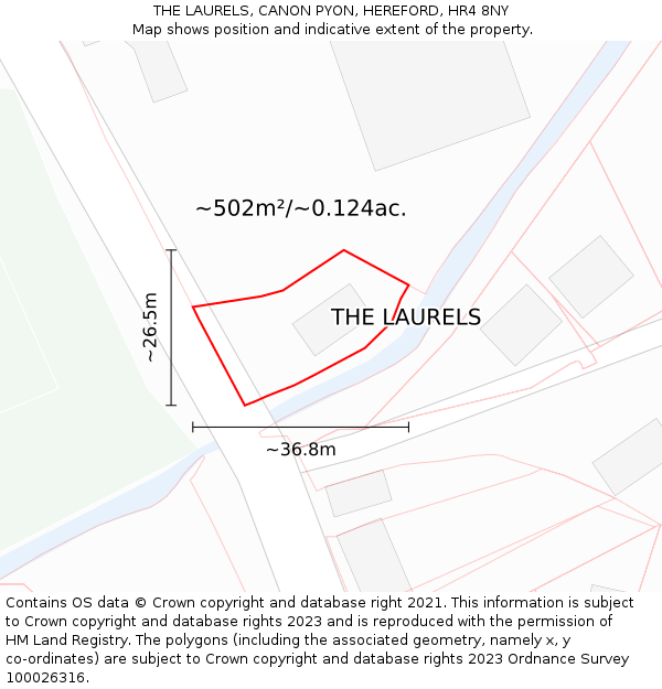 THE LAURELS, CANON PYON, HEREFORD, HR4 8NY: Plot and title map
