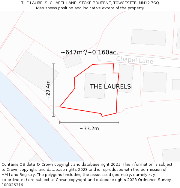 THE LAURELS, CHAPEL LANE, STOKE BRUERNE, TOWCESTER, NN12 7SQ: Plot and title map