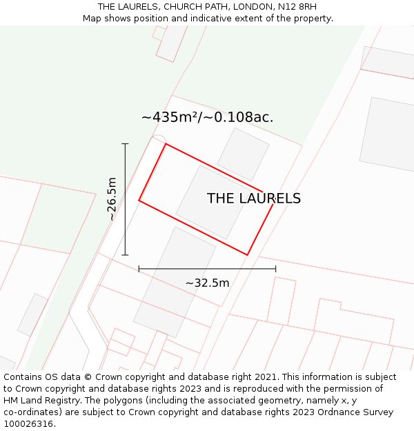 THE LAURELS, CHURCH PATH, LONDON, N12 8RH: Plot and title map