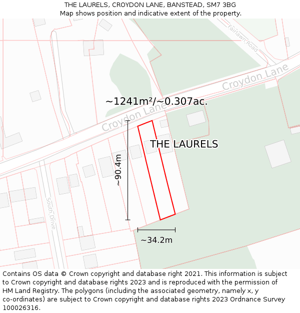 THE LAURELS, CROYDON LANE, BANSTEAD, SM7 3BG: Plot and title map