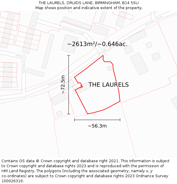 THE LAURELS, DRUIDS LANE, BIRMINGHAM, B14 5SU: Plot and title map