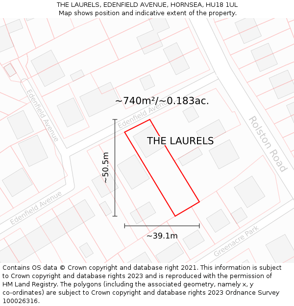 THE LAURELS, EDENFIELD AVENUE, HORNSEA, HU18 1UL: Plot and title map