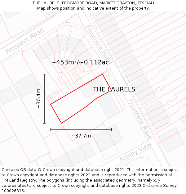 THE LAURELS, FROGMORE ROAD, MARKET DRAYTON, TF9 3AU: Plot and title map