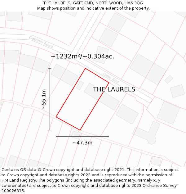 THE LAURELS, GATE END, NORTHWOOD, HA6 3QG: Plot and title map