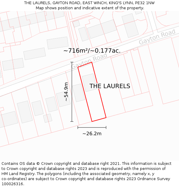 THE LAURELS, GAYTON ROAD, EAST WINCH, KING'S LYNN, PE32 1NW: Plot and title map