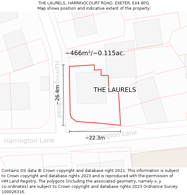 THE LAURELS, HARRINGCOURT ROAD, EXETER, EX4 8PQ: Plot and title map
