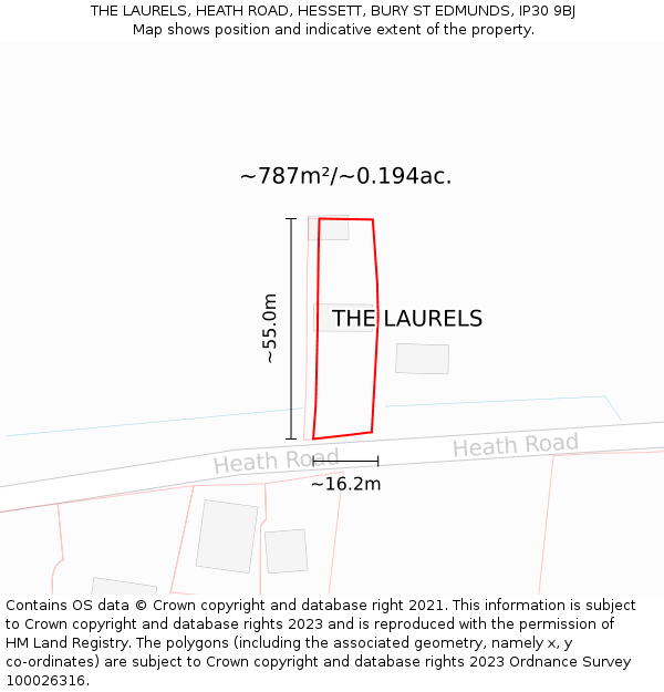 THE LAURELS, HEATH ROAD, HESSETT, BURY ST EDMUNDS, IP30 9BJ: Plot and title map