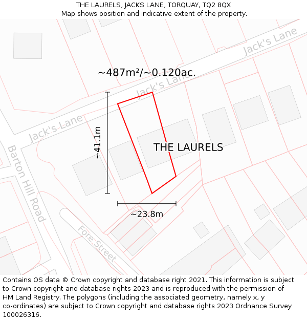 THE LAURELS, JACKS LANE, TORQUAY, TQ2 8QX: Plot and title map