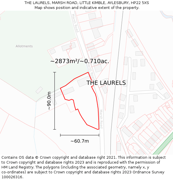 THE LAURELS, MARSH ROAD, LITTLE KIMBLE, AYLESBURY, HP22 5XS: Plot and title map