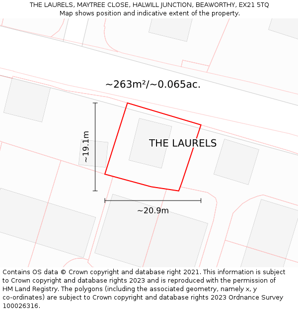 THE LAURELS, MAYTREE CLOSE, HALWILL JUNCTION, BEAWORTHY, EX21 5TQ: Plot and title map