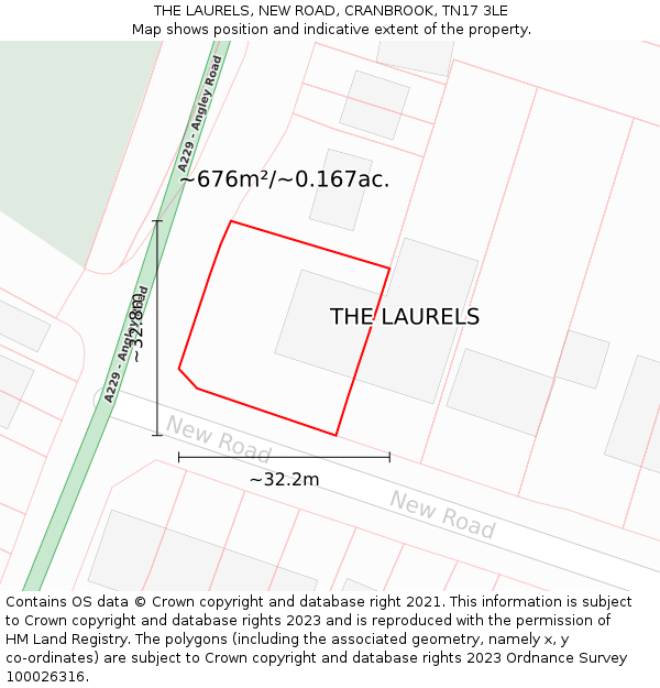 THE LAURELS, NEW ROAD, CRANBROOK, TN17 3LE: Plot and title map