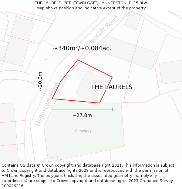 THE LAURELS, PETHERWIN GATE, LAUNCESTON, PL15 8LW: Plot and title map