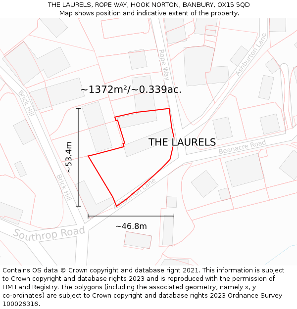 THE LAURELS, ROPE WAY, HOOK NORTON, BANBURY, OX15 5QD: Plot and title map