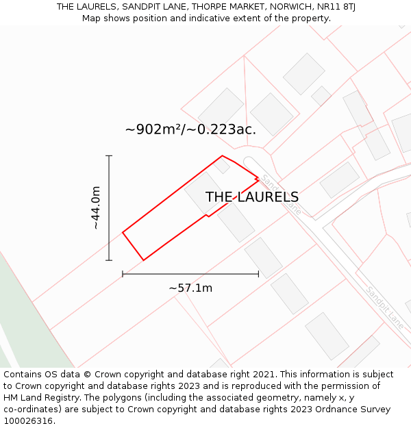 THE LAURELS, SANDPIT LANE, THORPE MARKET, NORWICH, NR11 8TJ: Plot and title map