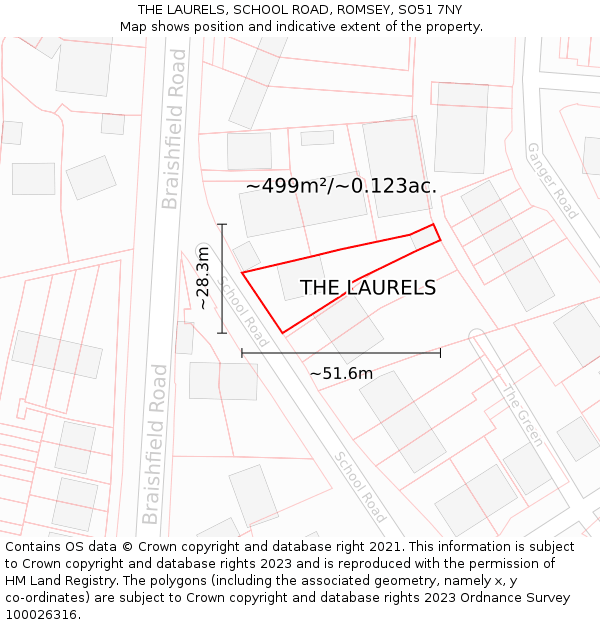 THE LAURELS, SCHOOL ROAD, ROMSEY, SO51 7NY: Plot and title map