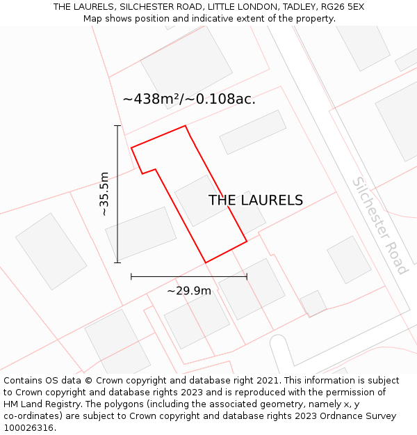 THE LAURELS, SILCHESTER ROAD, LITTLE LONDON, TADLEY, RG26 5EX: Plot and title map