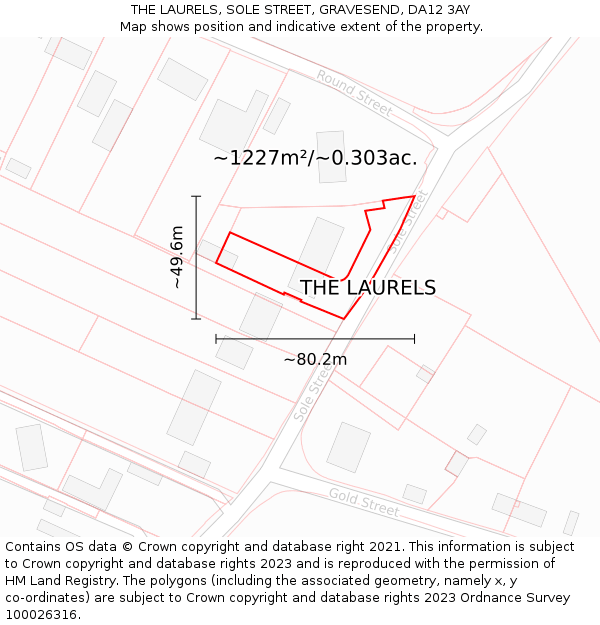 THE LAURELS, SOLE STREET, GRAVESEND, DA12 3AY: Plot and title map