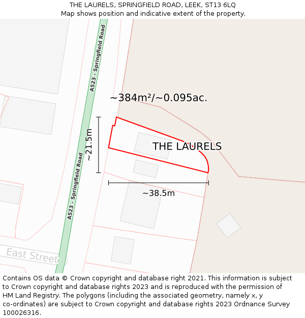 THE LAURELS, SPRINGFIELD ROAD, LEEK, ST13 6LQ: Plot and title map