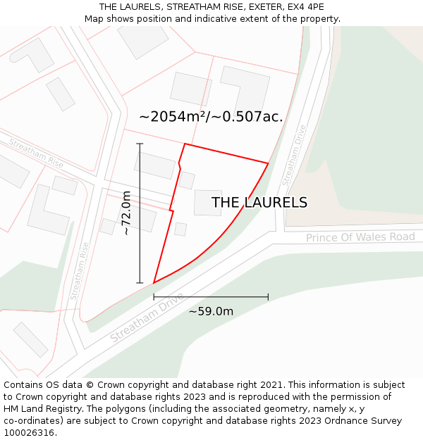 THE LAURELS, STREATHAM RISE, EXETER, EX4 4PE: Plot and title map