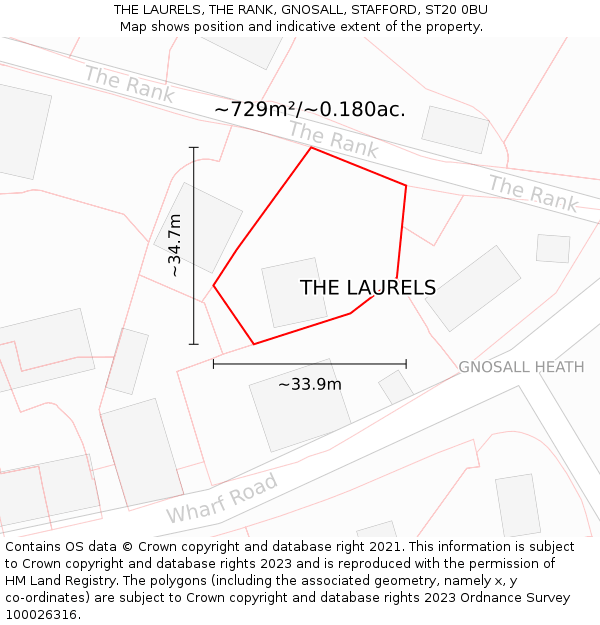 THE LAURELS, THE RANK, GNOSALL, STAFFORD, ST20 0BU: Plot and title map