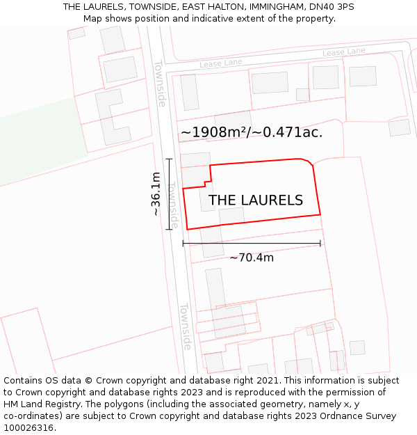 THE LAURELS, TOWNSIDE, EAST HALTON, IMMINGHAM, DN40 3PS: Plot and title map