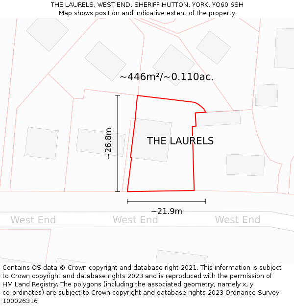 THE LAURELS, WEST END, SHERIFF HUTTON, YORK, YO60 6SH: Plot and title map