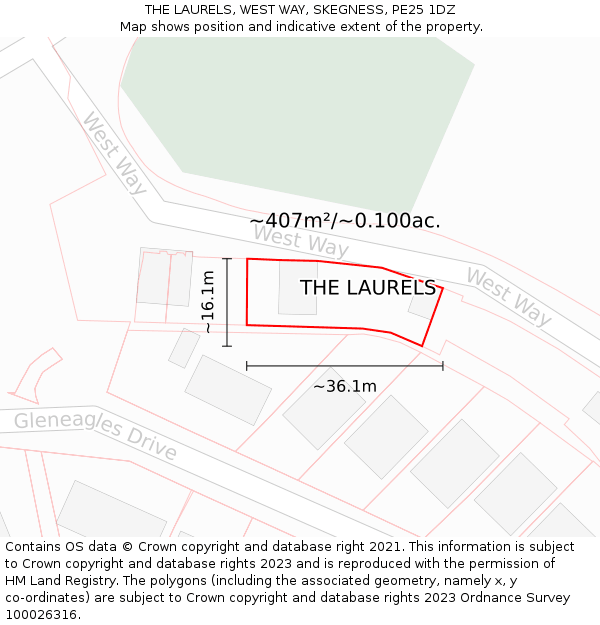 THE LAURELS, WEST WAY, SKEGNESS, PE25 1DZ: Plot and title map