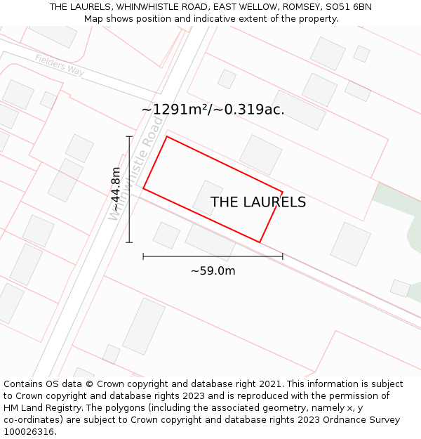 THE LAURELS, WHINWHISTLE ROAD, EAST WELLOW, ROMSEY, SO51 6BN: Plot and title map