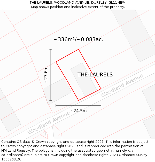 THE LAURELS, WOODLAND AVENUE, DURSLEY, GL11 4EW: Plot and title map