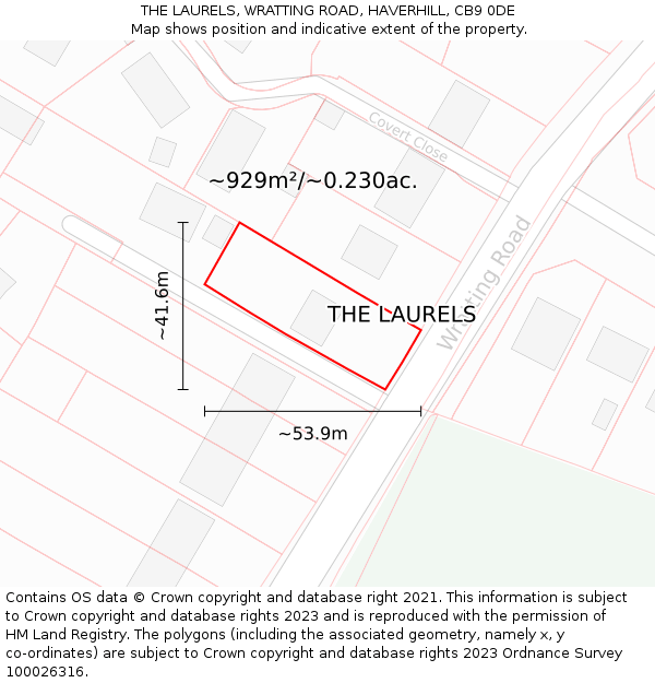 THE LAURELS, WRATTING ROAD, HAVERHILL, CB9 0DE: Plot and title map