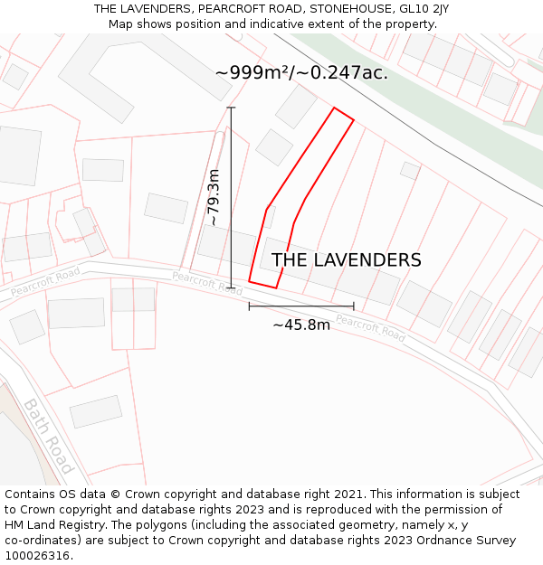 THE LAVENDERS, PEARCROFT ROAD, STONEHOUSE, GL10 2JY: Plot and title map