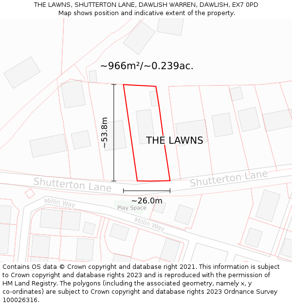 THE LAWNS, SHUTTERTON LANE, DAWLISH WARREN, DAWLISH, EX7 0PD: Plot and title map