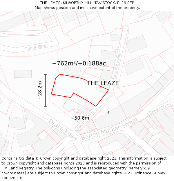 THE LEAZE, KILWORTHY HILL, TAVISTOCK, PL19 0EP: Plot and title map