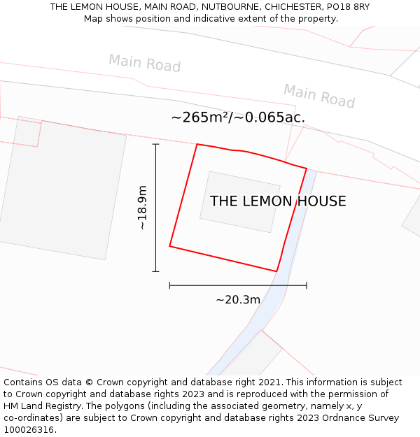 THE LEMON HOUSE, MAIN ROAD, NUTBOURNE, CHICHESTER, PO18 8RY: Plot and title map