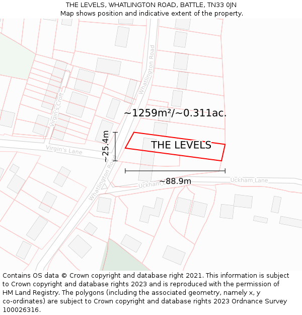 THE LEVELS, WHATLINGTON ROAD, BATTLE, TN33 0JN: Plot and title map