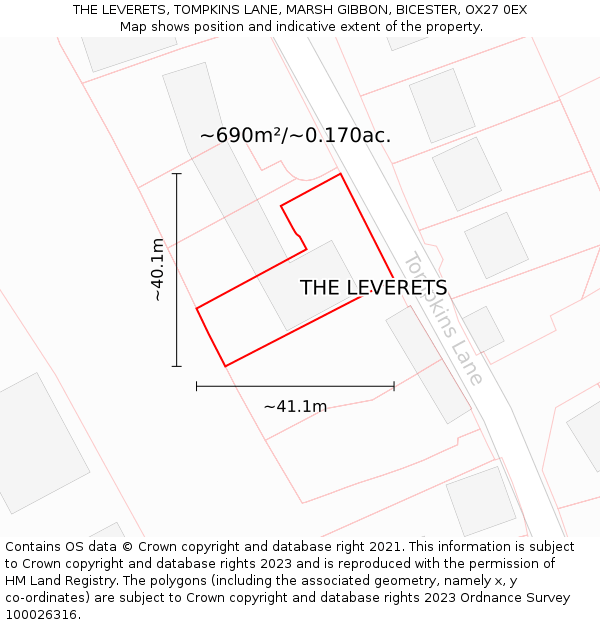 THE LEVERETS, TOMPKINS LANE, MARSH GIBBON, BICESTER, OX27 0EX: Plot and title map